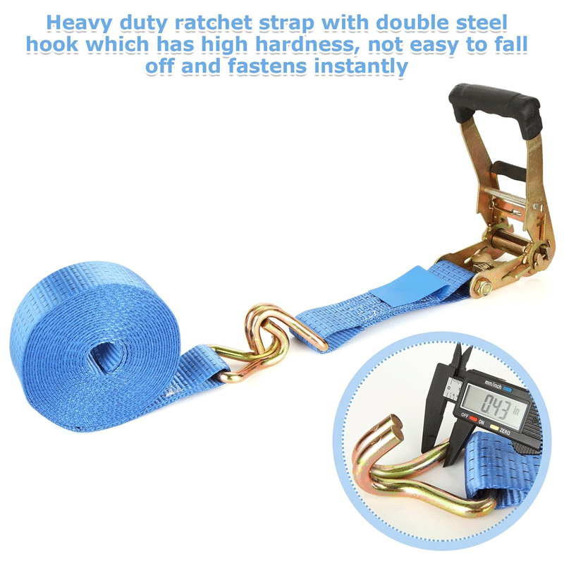2 Inch Blue Ratchet Straps Heavy Duty 20ft – 8000LBS Break Strength Cargo Tie Down Straps with Double J Hooks | Polyester Lashing Straps for Trucks, Trailers, Kayaks, Car Roof | Custom Colors & Lengths - Image 3