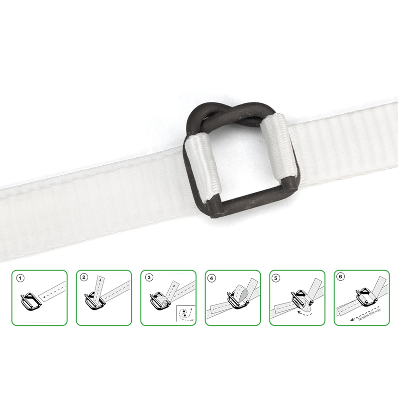 Close-up of phosphate coated wire buckle with anti-slip surface