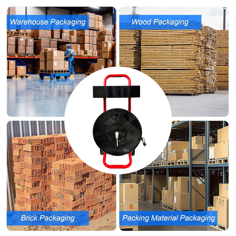 Red Heavy Duty Strapping Cart Dispenser for 8" Core Poly/Plastic Steel/Fiber Strapping – Portable Tubular Frame with Tool Tray, Factory Direct Supplier - Image 5