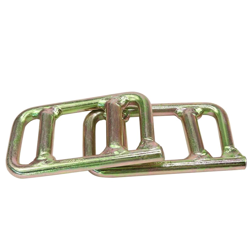 Close-up of zinc plated ladder buckle showing anti-slip and one-way adjustment design