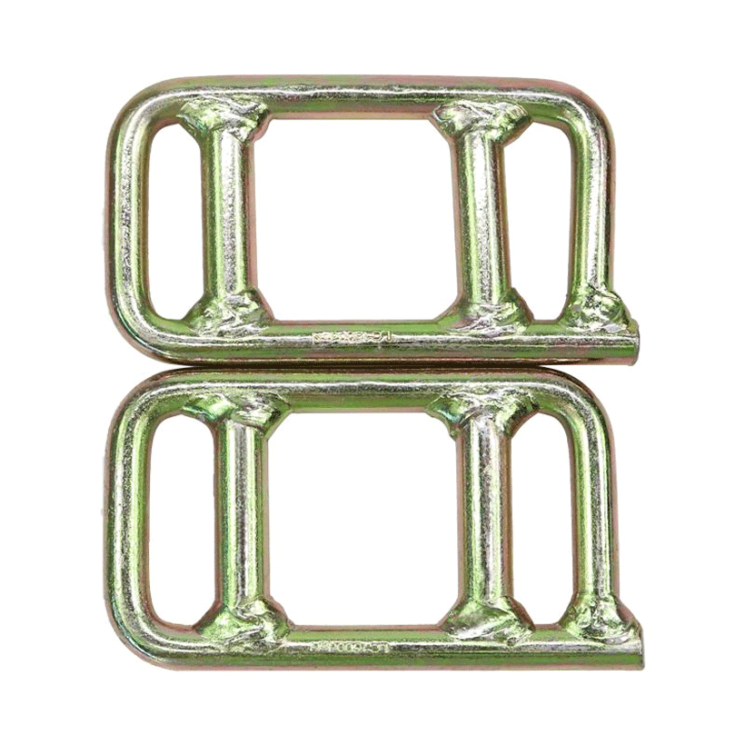 Side view of forged metal one-way ladder buckle for strapping