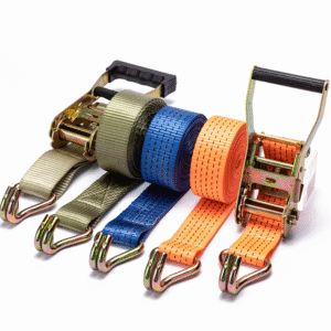 2 Inch Yellow Ratchet Tie Down Strap with Double J Hook for Cargo Securing