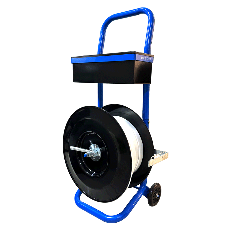 Blue Steel Banding Cart with Storage Shelf